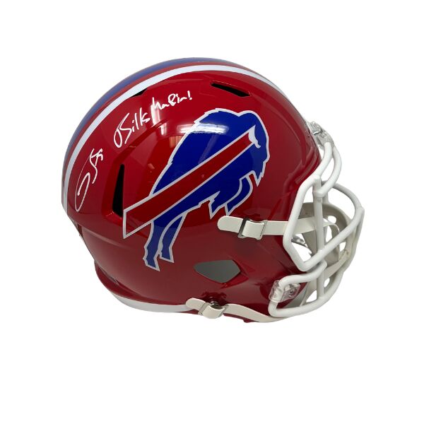Spencer Brown Signed Buffalo Bills Full Size Red Throwback Speed Replica Helmet with "Bills Mafia"