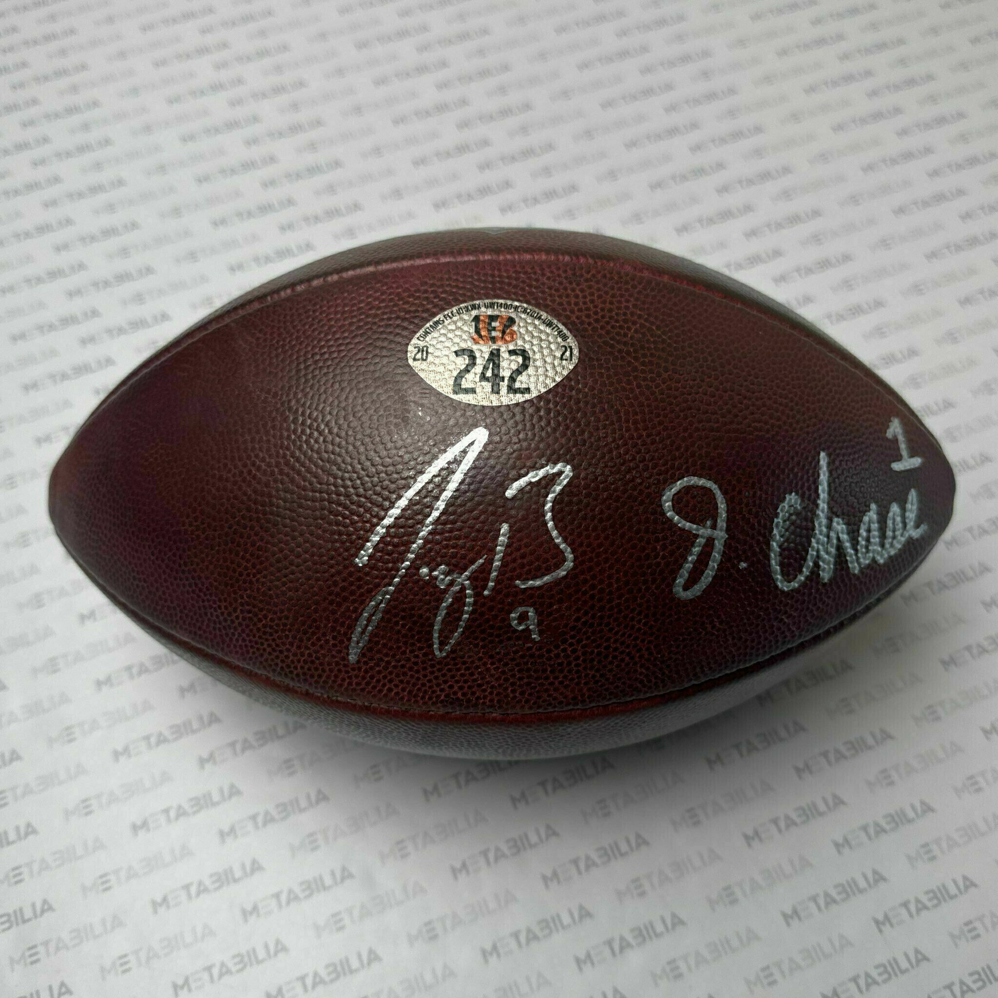 Burrow and Chase Signed GAME-USED Ball v Broncos #242