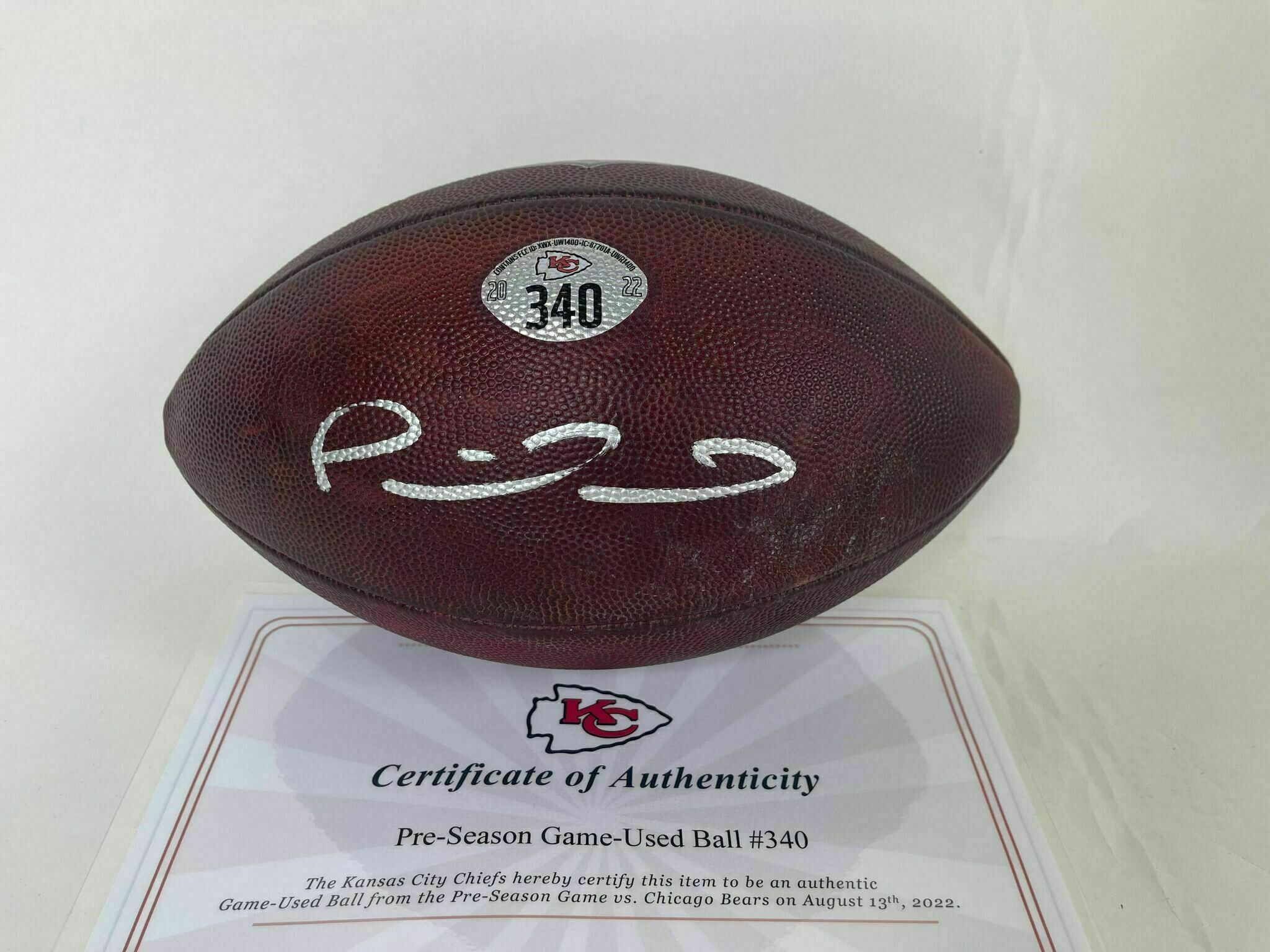 MAHOMES signed Pre-Season Game-Used Ball #340