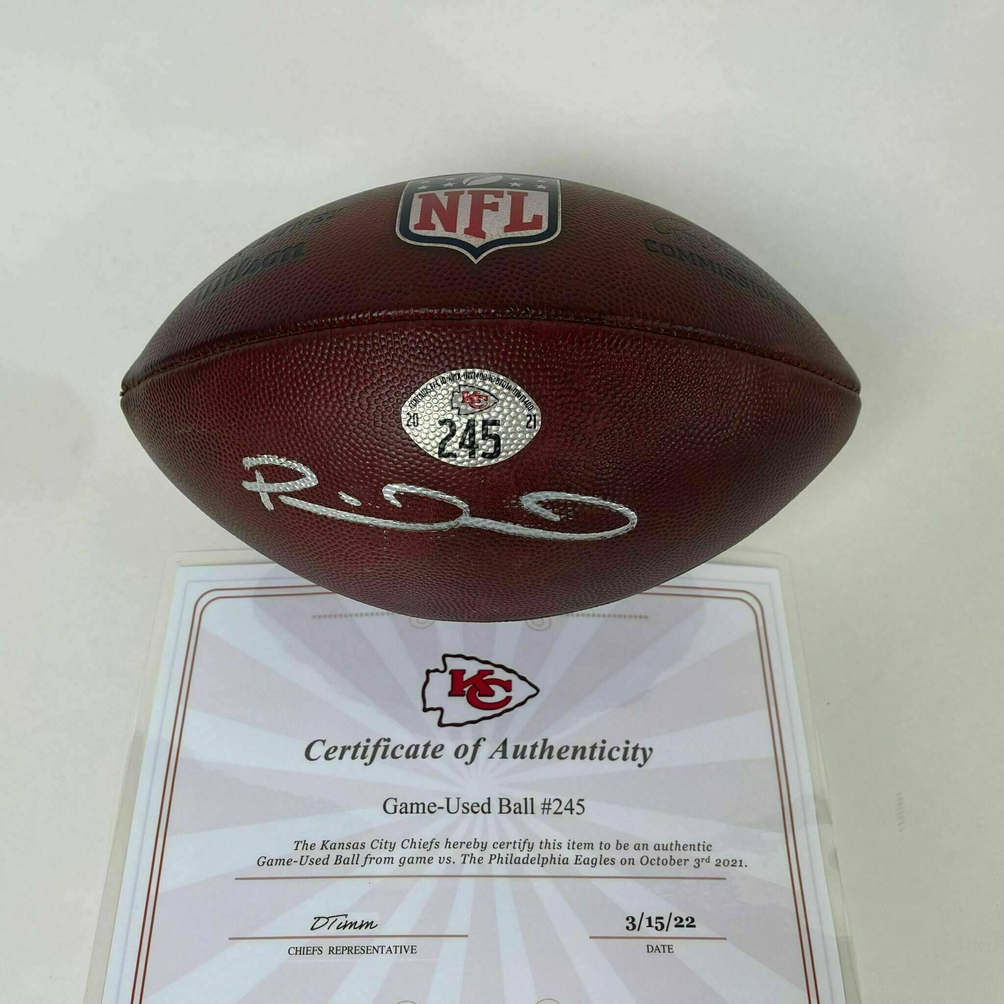 Mahomes Signed 5TD Game Used Football #245