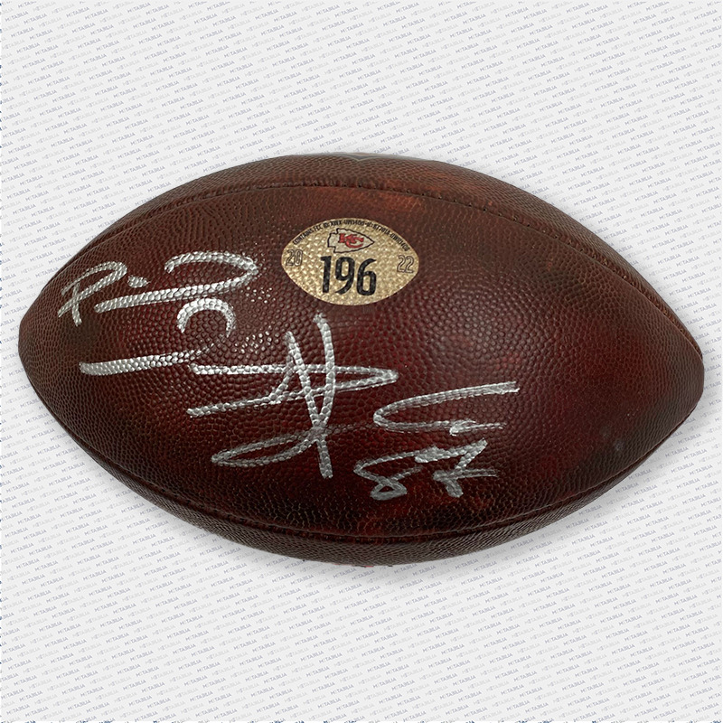 Mahomes and Kelce Dual Signed Game Used Ball #196 vs Buffalo from Record Setting Season