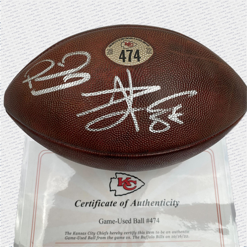 Mahomes and Kelce Dual Signed Game Used Ball #474 vs Buffalo from Record Setting Season