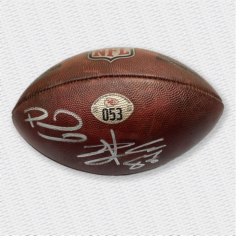 Mahomes and Kelce Dual Signed Game Used Ball #053 vs Buffalo from Record Setting Season
