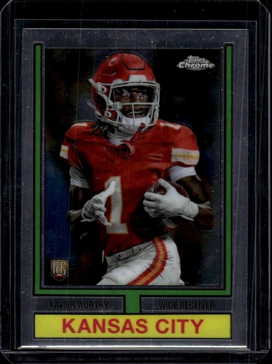 2024 Topps Chrome Xavier Worthy 1974 Topps Football Rookie Trading Card