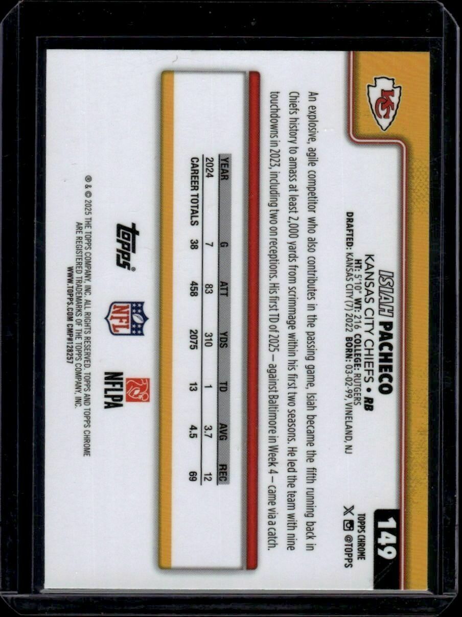 2025 Topps Chrome Isiah Pacheco Hot Pink X-Fractor Trading Card