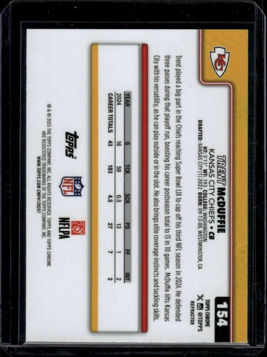 2025 Topps Chrome Trent McDuffie Refractor Trading Card