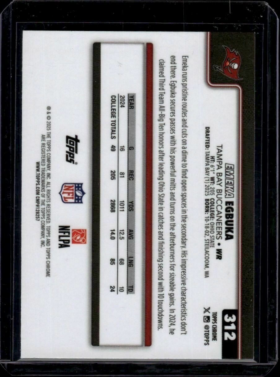2025 Topps Chrome Emeka Egbuka Rookie Trading Card