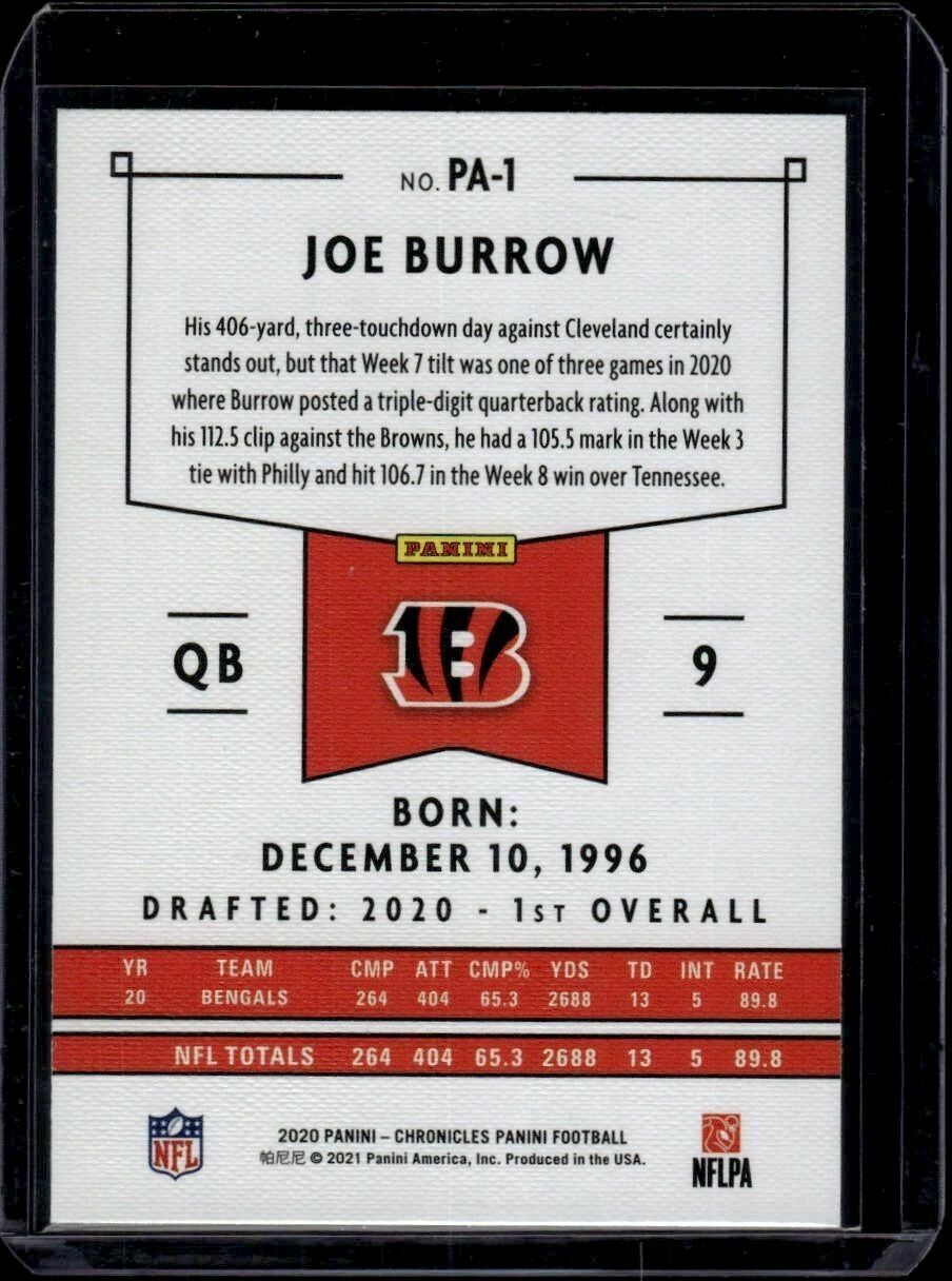 2020 Panini Chronicles Joe Burrow Panini Spotlight Canvas Rookie Trading Card