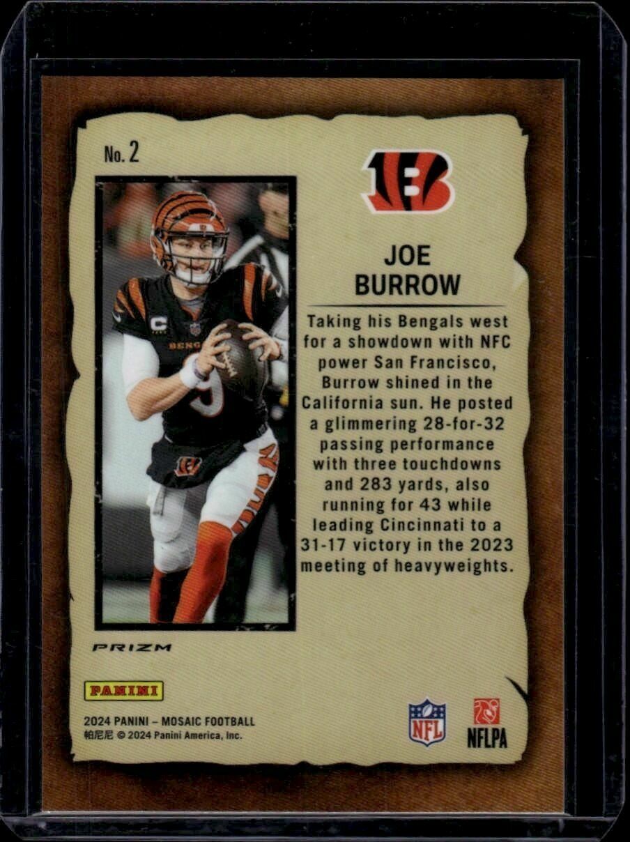 2024 Panini Mosaic Joe Burrow Notoriety Silver Mosaic Prizm Trading Card
