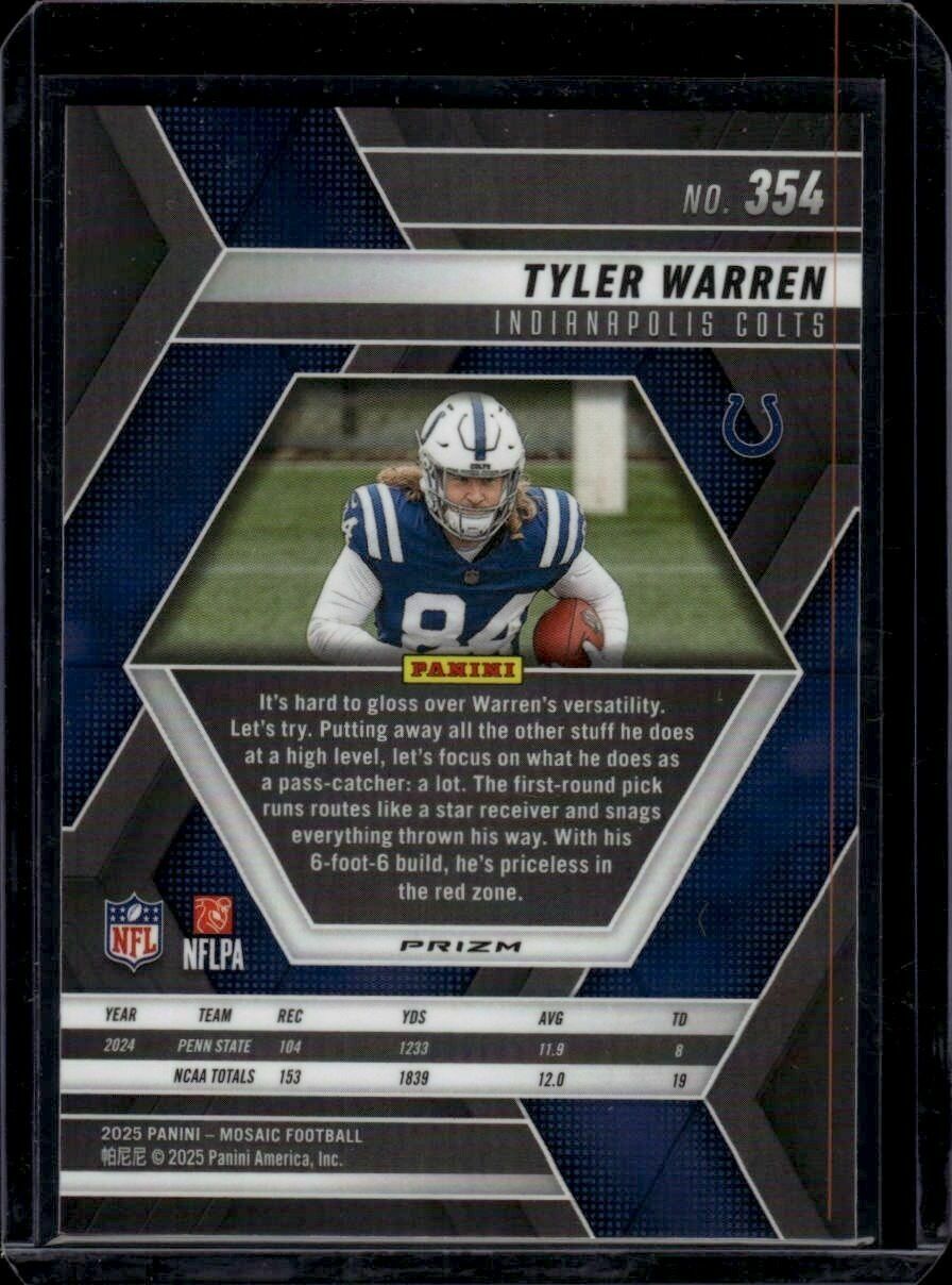 2025 Panini Mosaic Tyler Warren Green Mosaic Prizm Rookie Trading Card