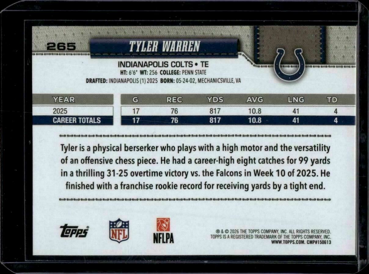 2026 Topps Flagship Tyler Warren Future Stars All Rookie Team Rookie Trading Card