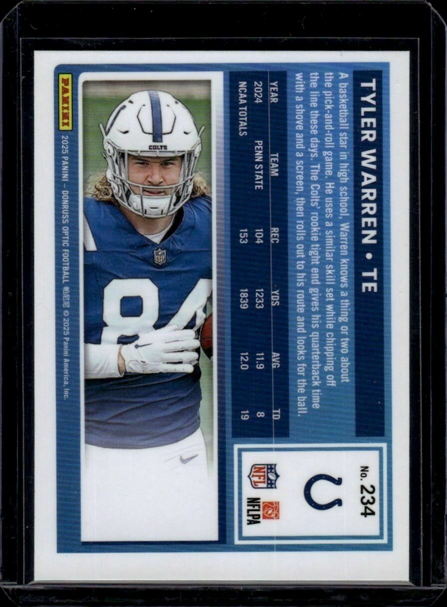 2025 Donruss Optic Tyler Warren Rated Rookie Trading Card