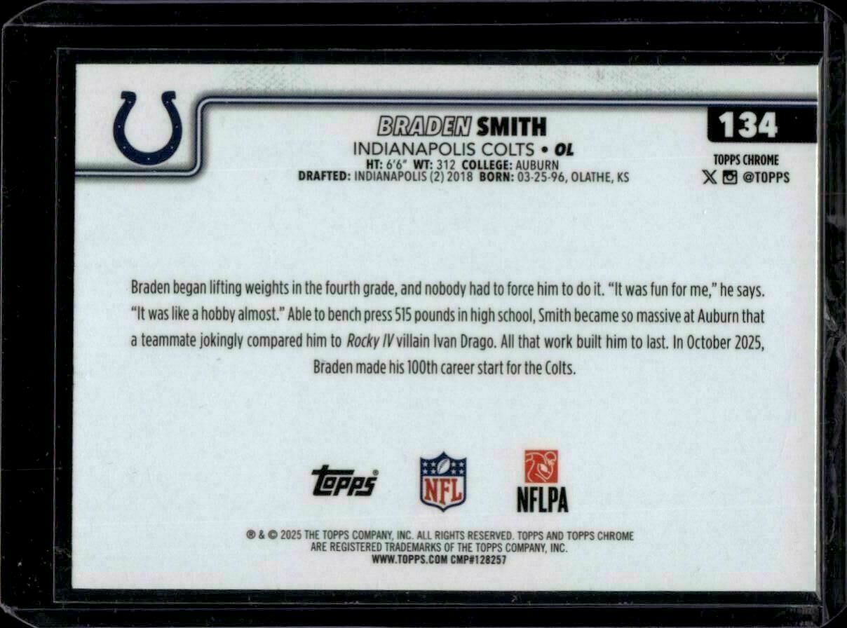 2025 Topps Chrome Braden Smith Hot Pink X-Fractor Trading Card