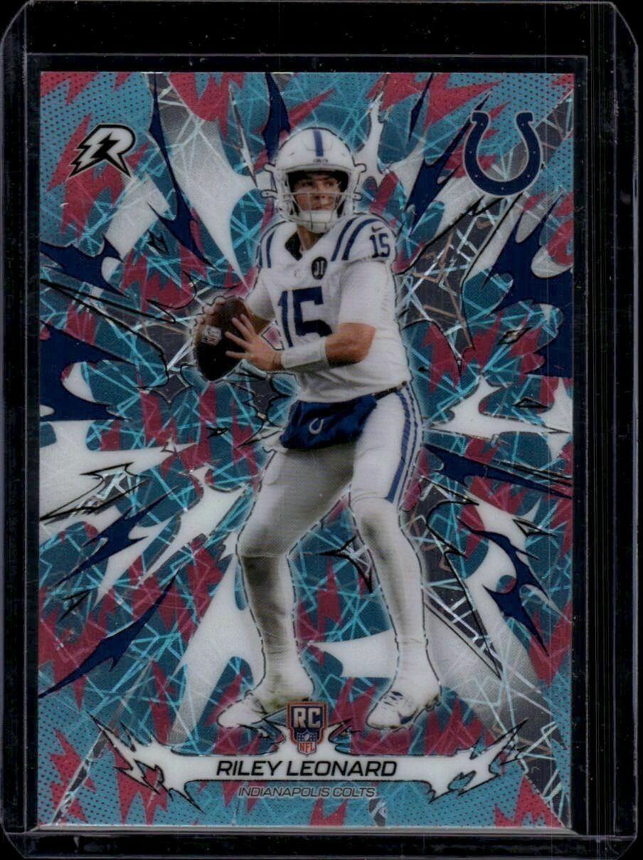 2025 Topps Resurgence Riley Leonard Sky Blue & Pink Shock Refractor Rookie Trading Card