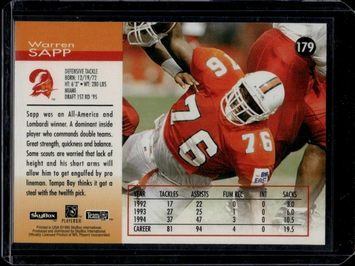 1995 SkyBox Impact Warren Sapp Rookie Trading Card