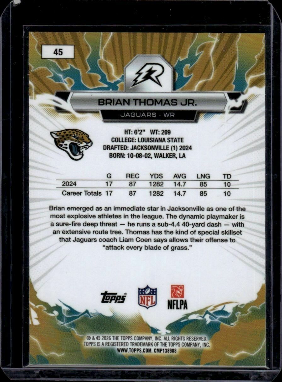 2025 Topps Resurgence Brian Thomas Jr. Sky Blue & Pink Shock Refractor Trading Card
