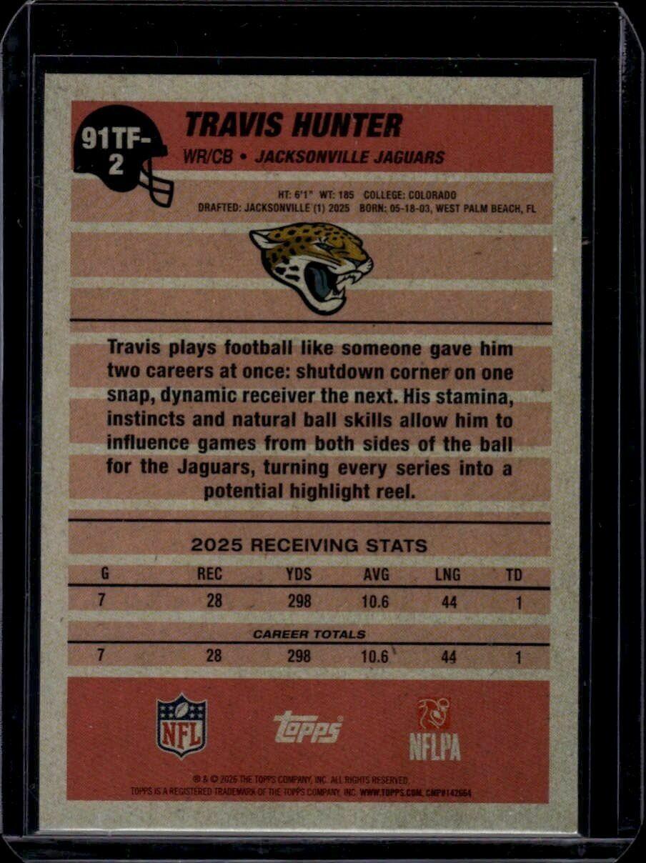 2026 Topps Flagship Travis Hunter 1991 Topps Football Trading Card