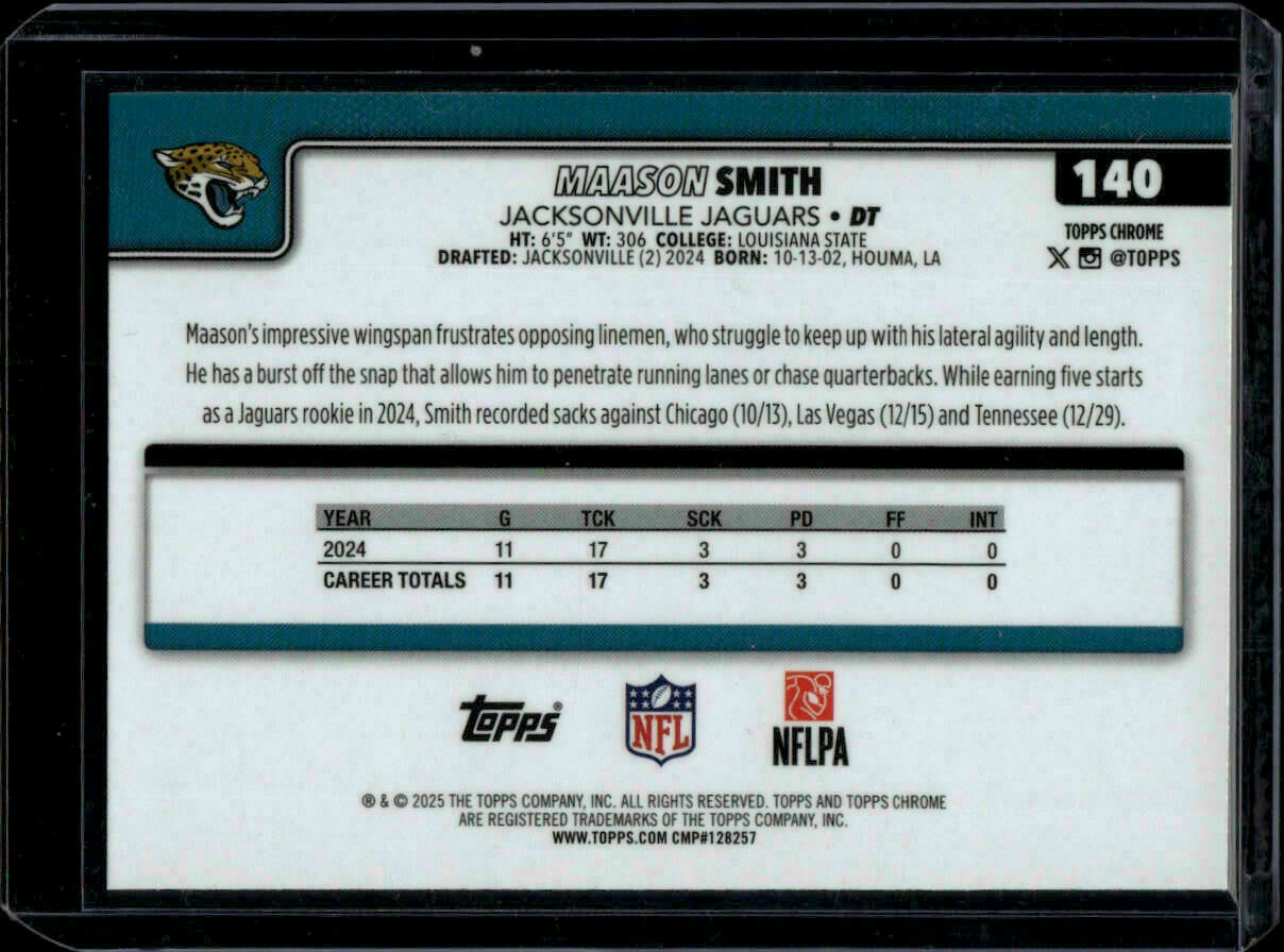 2025 Topps Chrome Maason Smith Hot Pink X-Fractor Trading Card