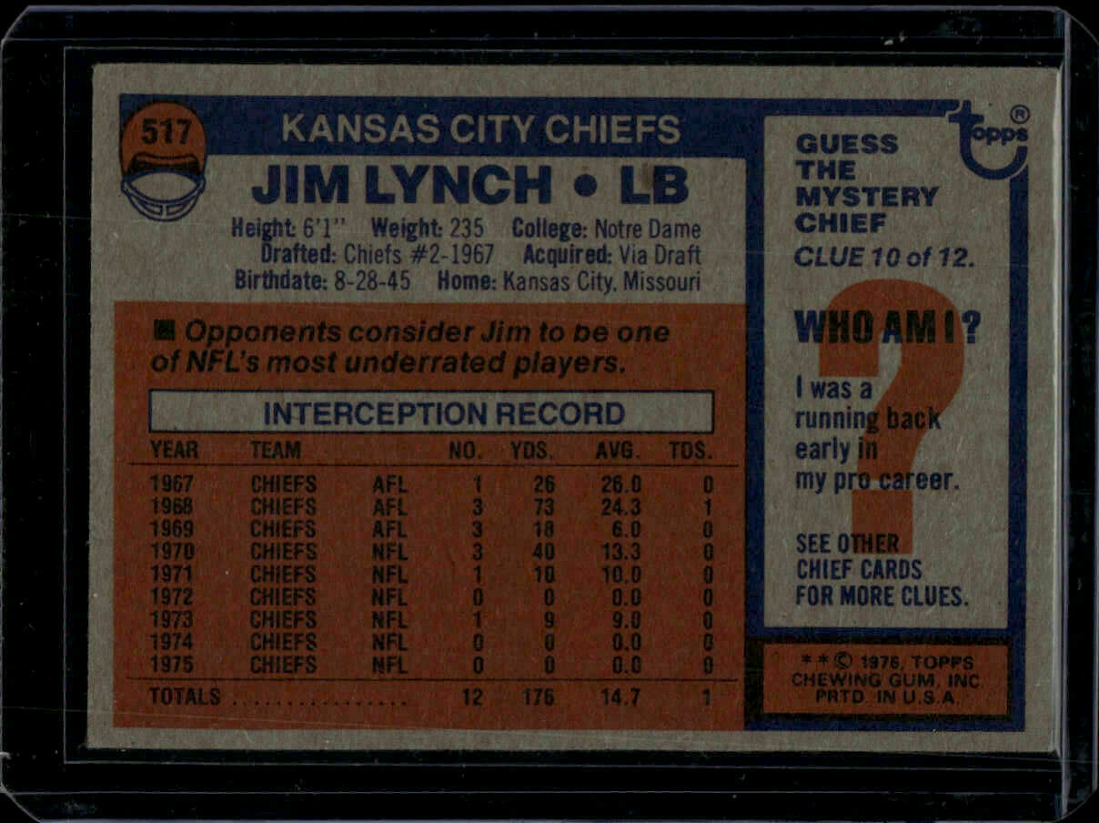 1976 Topps Jim Lynch On-Card Autograph Trading Card