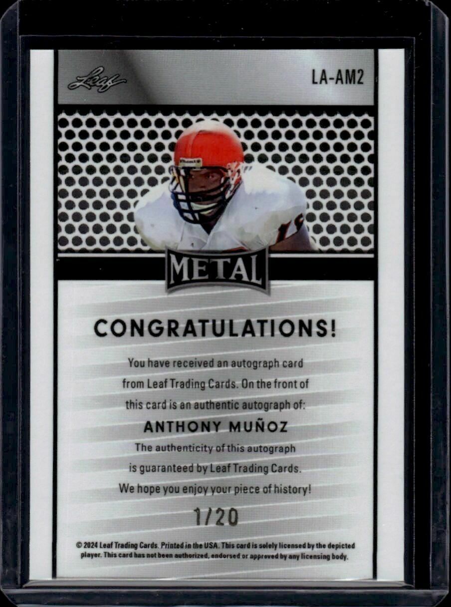 2024 Leaf Metal Anthony Munoz Blue Shimmer Limited /20 Autograph Trading Card