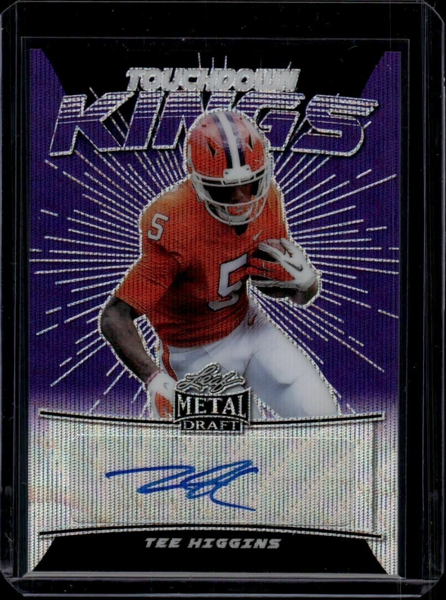 2020 Leaf Metal Draft Tee Higgins Touchdown Kings Purple Wave /15 Rookie Autograph Trading Card