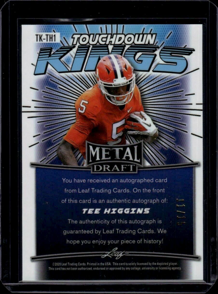2020 Leaf Metal Draft Tee Higgins Touchdown Kings Purple Wave /15 Rookie Autograph Trading Card