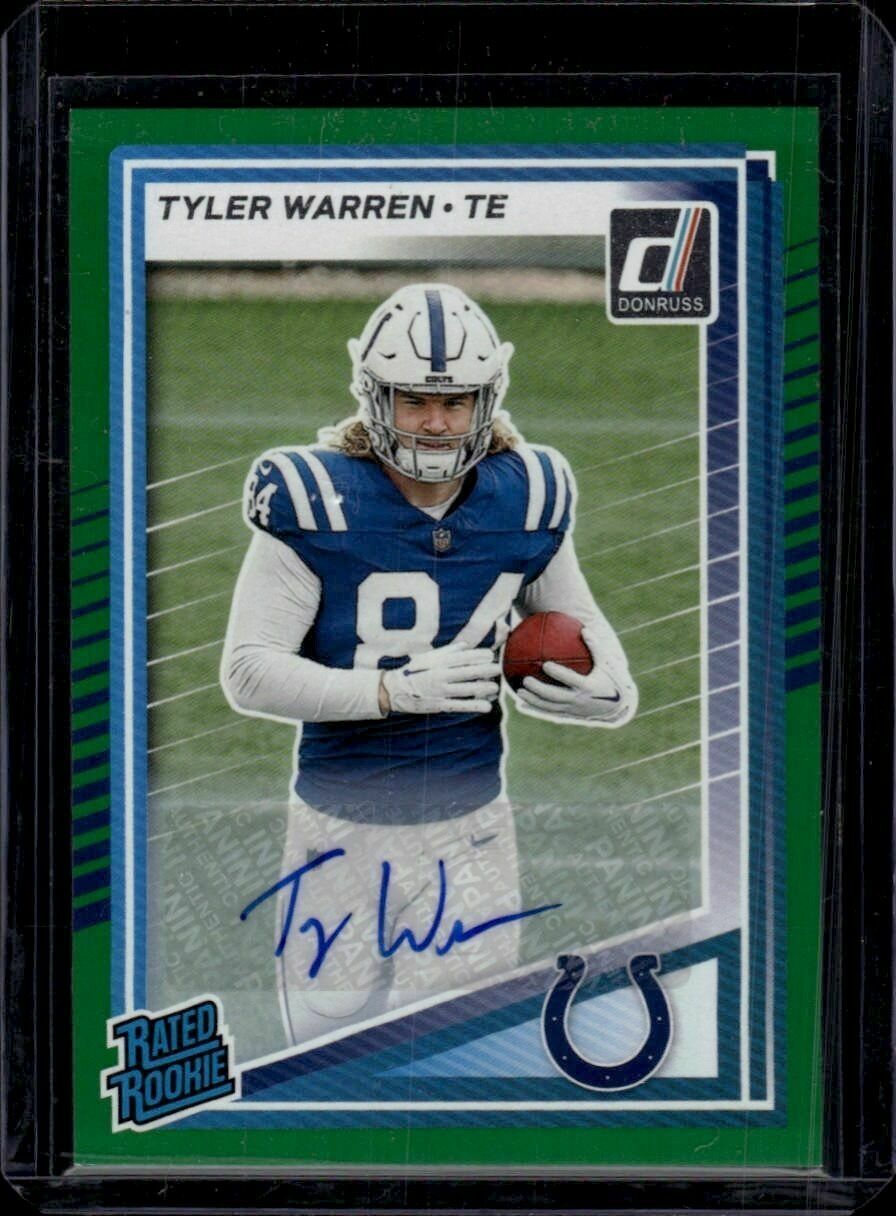 2025 Donruss Tyler Warren Rated Rookie Green Autograph Trading Card
