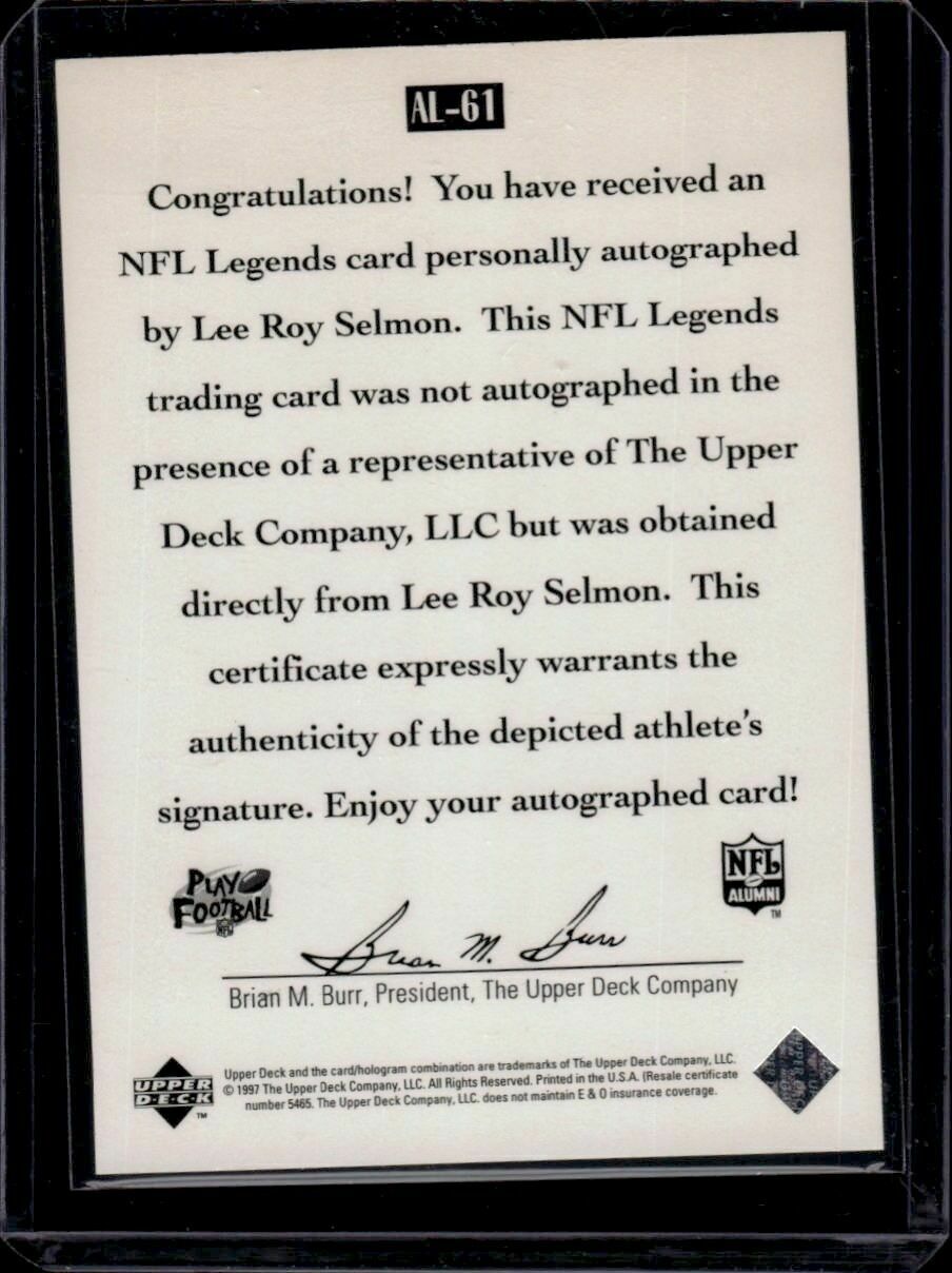 1997 Upper Deck Legends Lee Roy Selmon Autographs