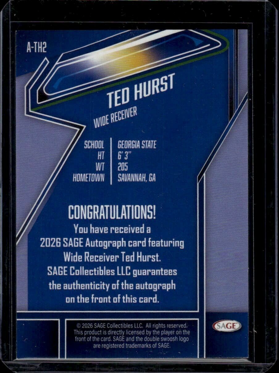 2026 Sage Ted Hurst Purple Autograph Rookie Trading Card