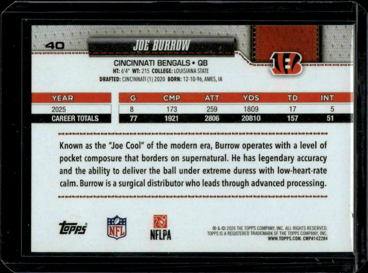 2026 Topps Flagship Joe Burrow Horizontal Trading Card