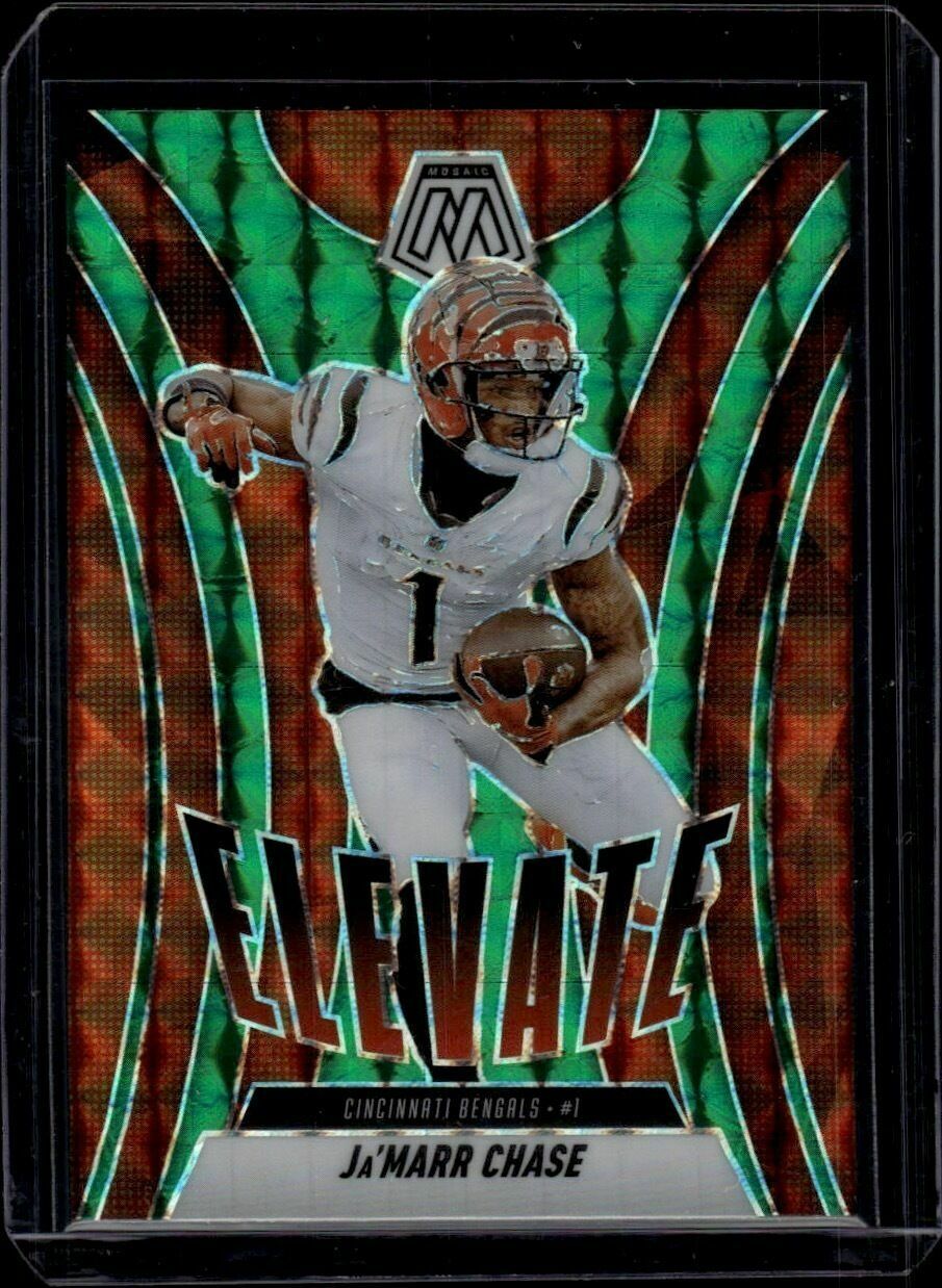 2025 Panini Mosaic Ja'Marr Chase Elevate Mosaic Green Prizm Trading Card