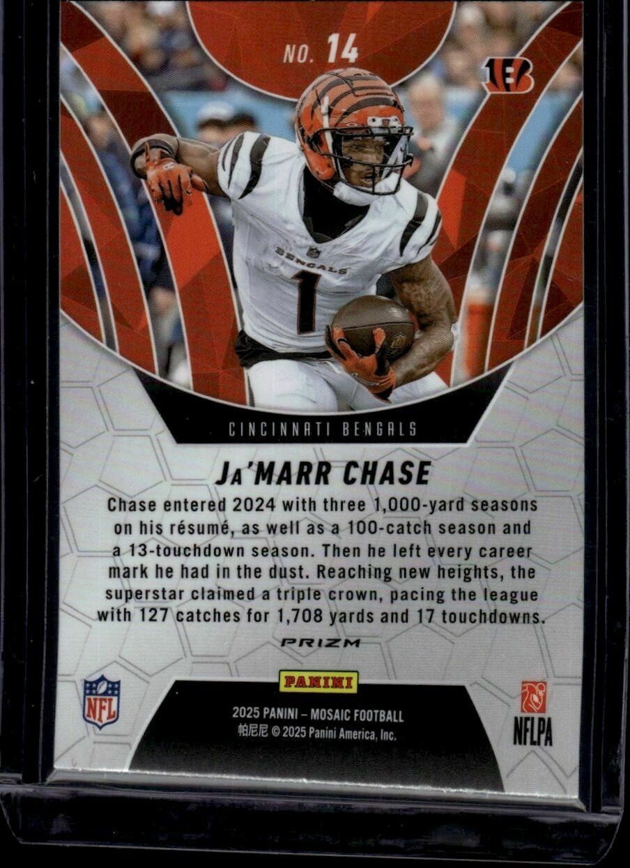 2025 Panini Mosaic Ja'Marr Chase Elevate Mosaic Green Prizm Trading Card