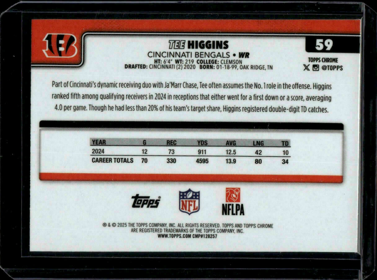 2025 Topps Chrome Tee Higgins Pulsar Refractor Trading Card