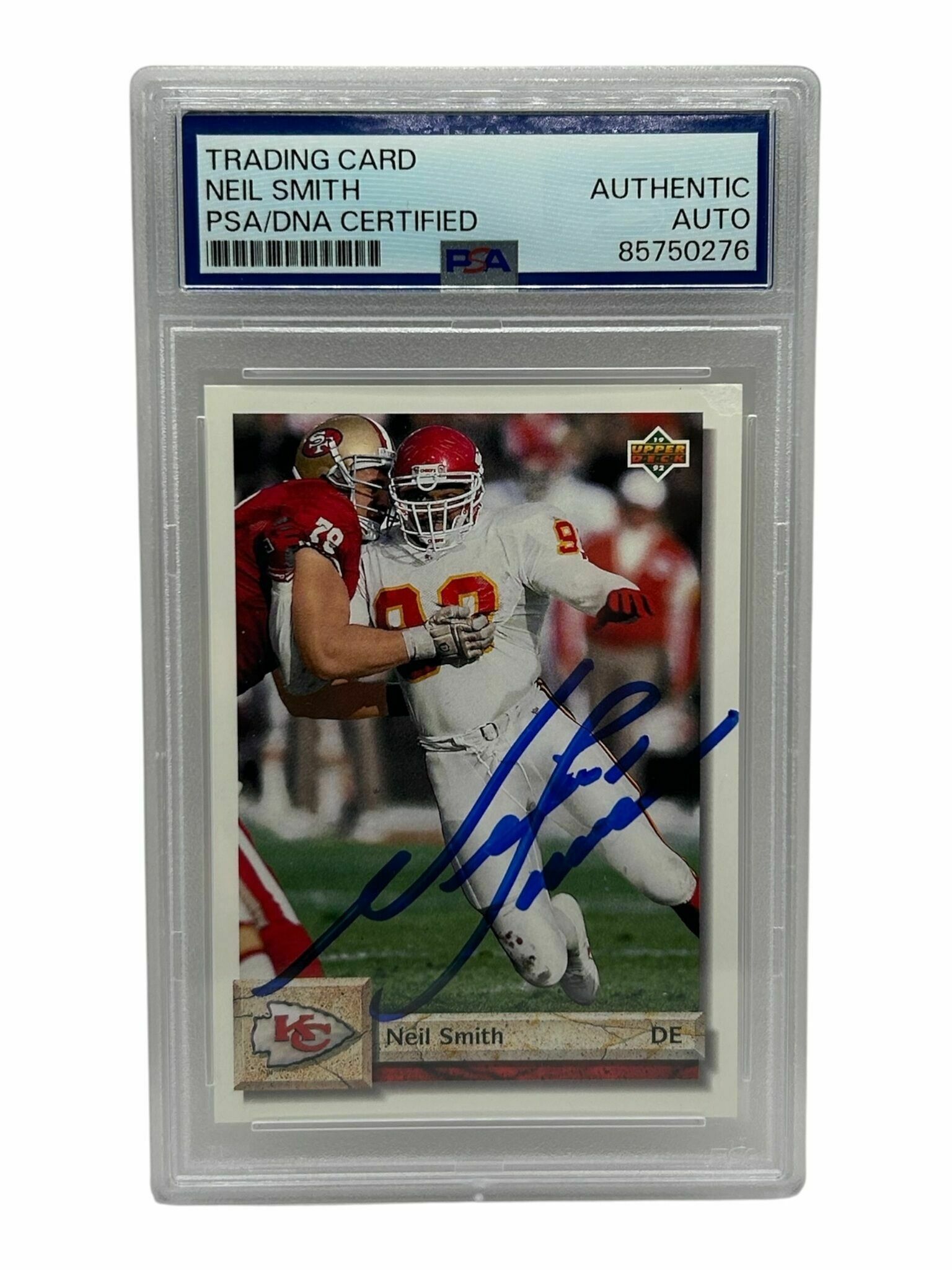 1992 Upper Deck Neil Smith On-Card Autograph Trading Card - PSA Authentic