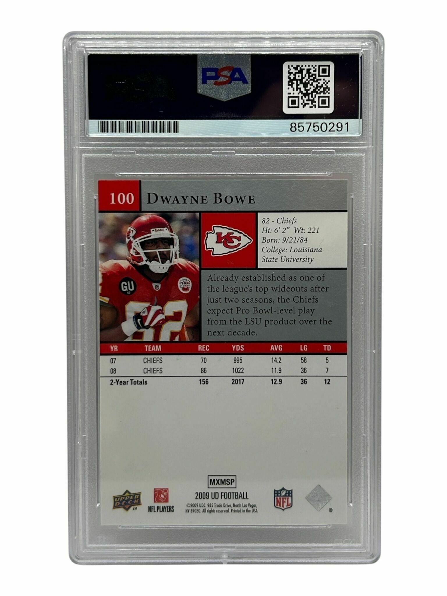 2009 Upper Deck Dwayne Bowe On-Card Autograph Trading Card - PSA Authentic
