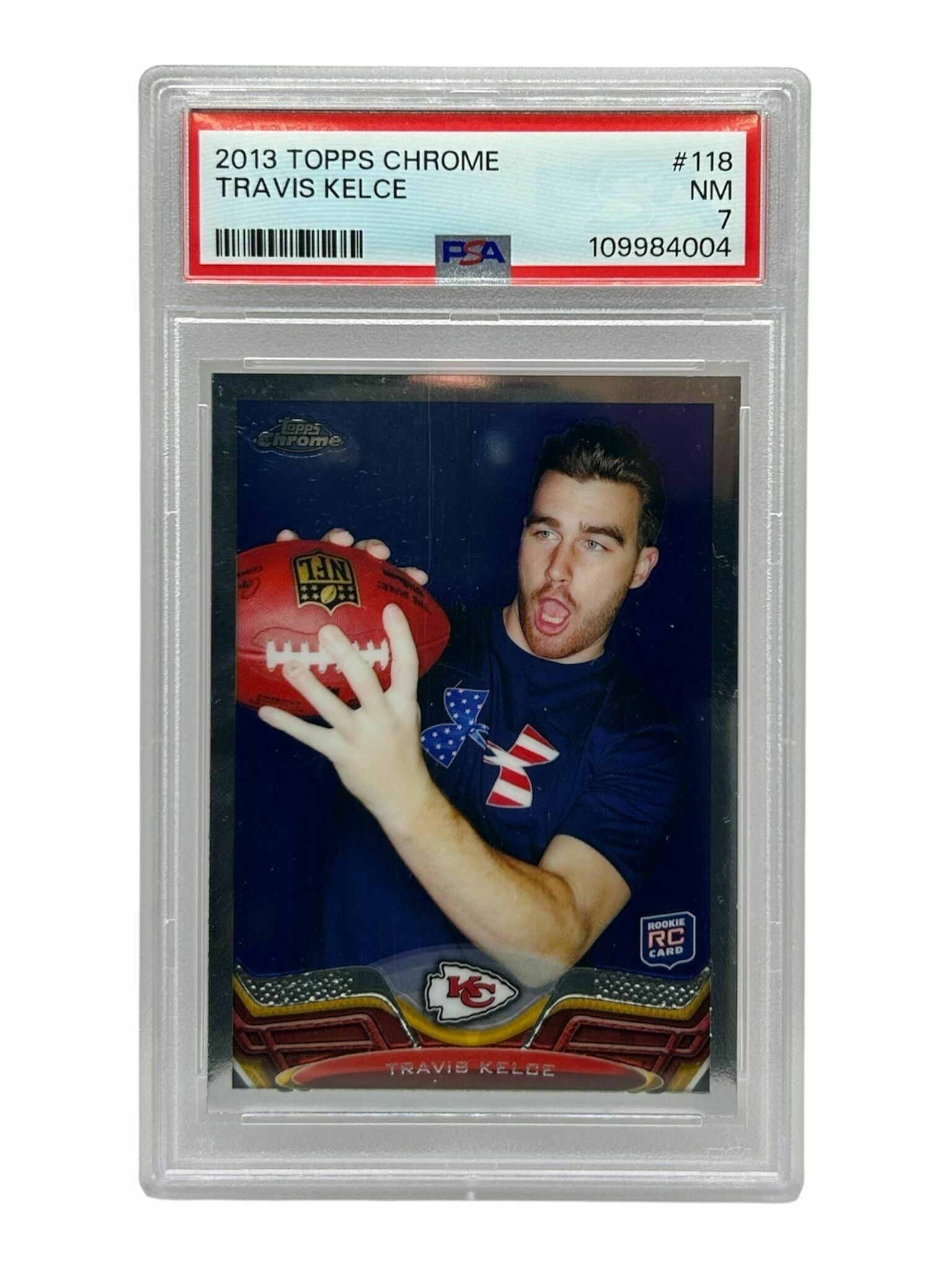 2013 Topps Chrome Travis Kelce Rookie Trading Card - PSA Grade 7 NM