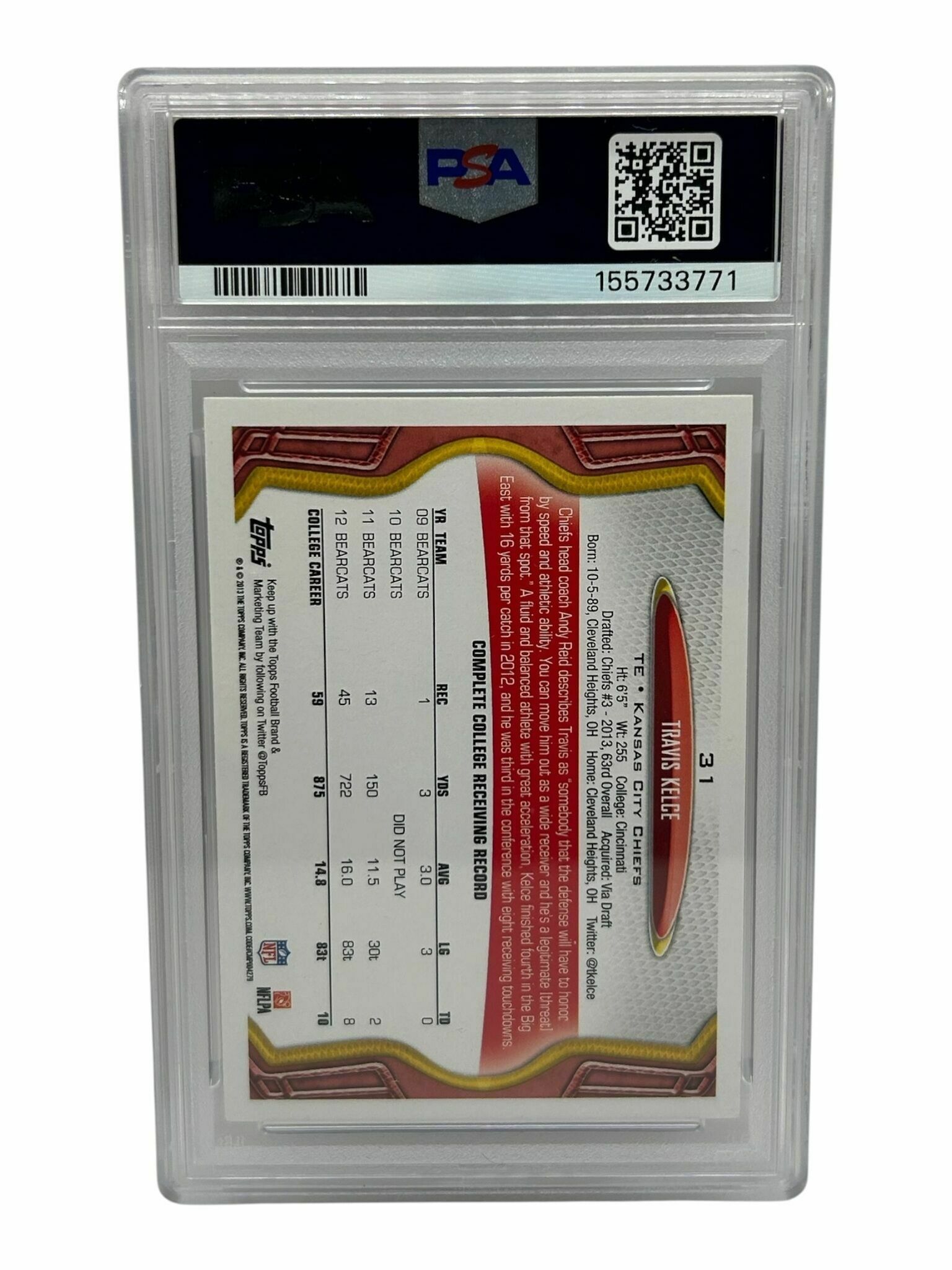 2013 Topps Travis Kelce Rookie Trading Card - PSA Grade 8 NM