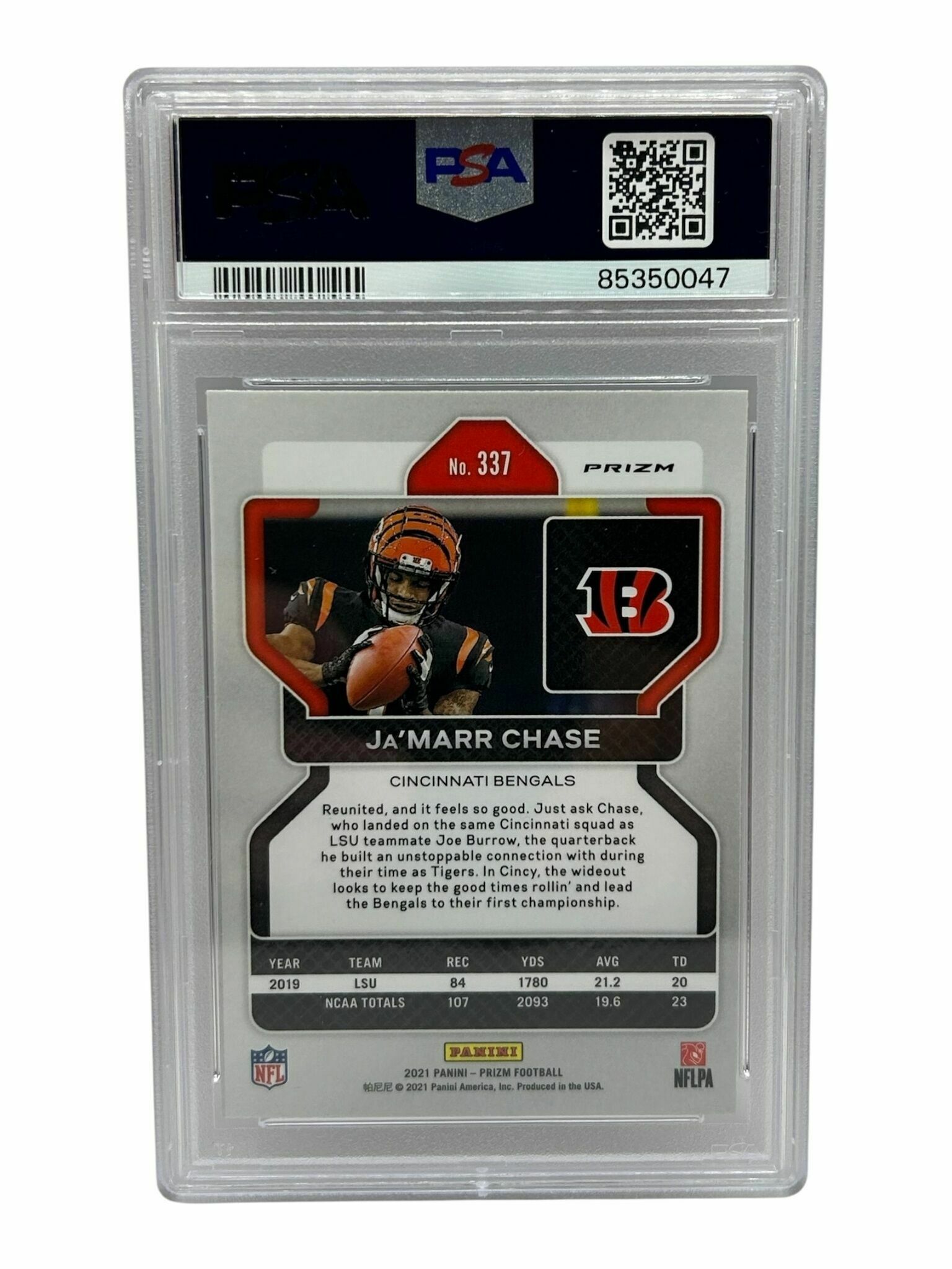 2021 Prizm Ja'Marr Chase Red White & Blue Prizm Rookie Trading Card - PSA Grade 8 NM