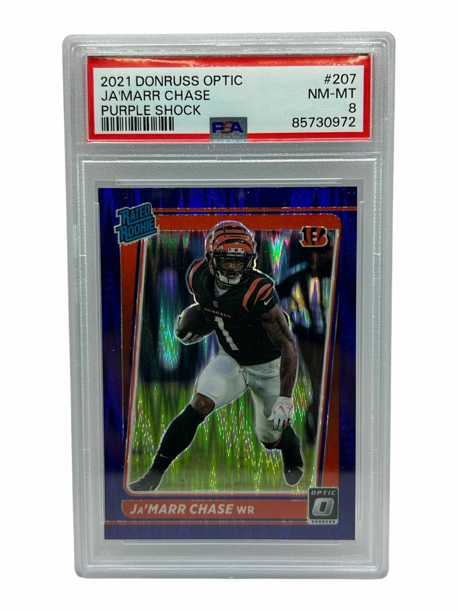 2021 Doruss Optic Ja'Marr Chase Purple Shock Prizm Rated Rookie Trading Card - PSA Grade 8 NM