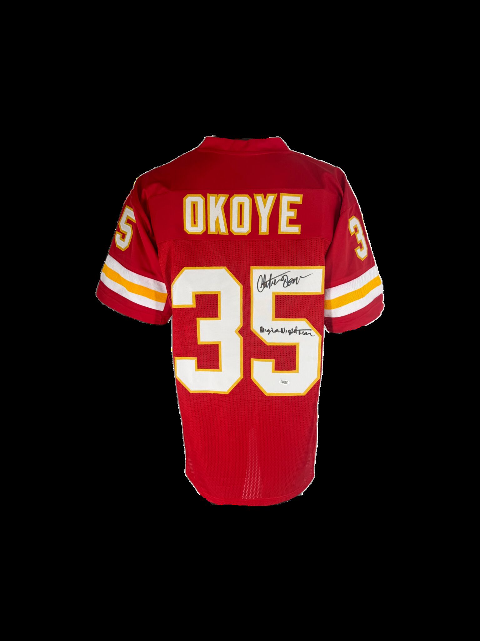 Christian Okoye Autographed Custom Red W/ Nigerian Nightmare Inscription