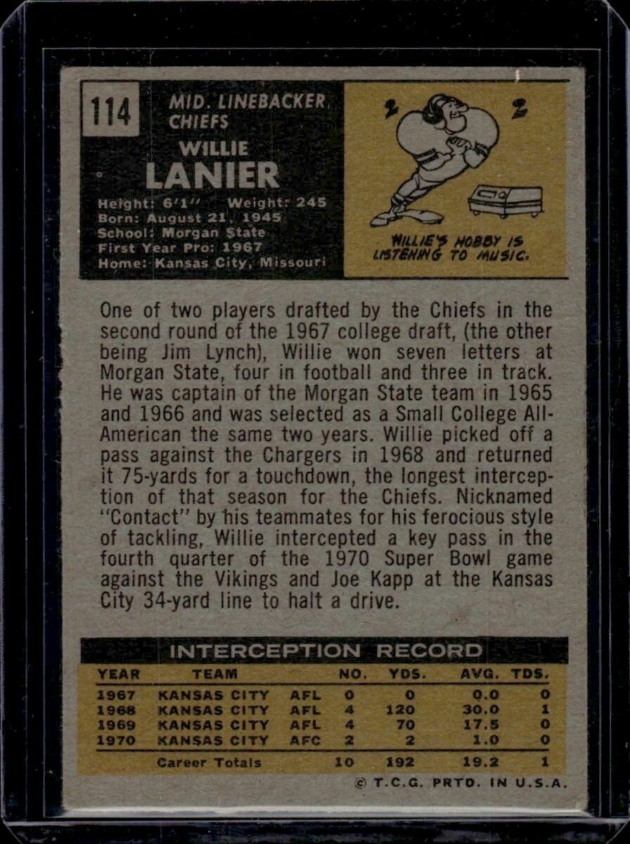 1971 Topps Willie Lanier Trading Card