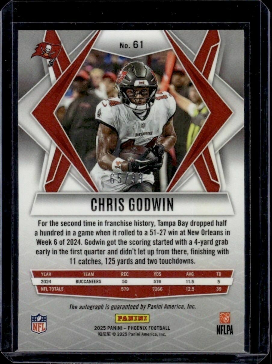 2025 Phoenix Chris Godwin Geometric Silver Prizm Autograph Trading Card