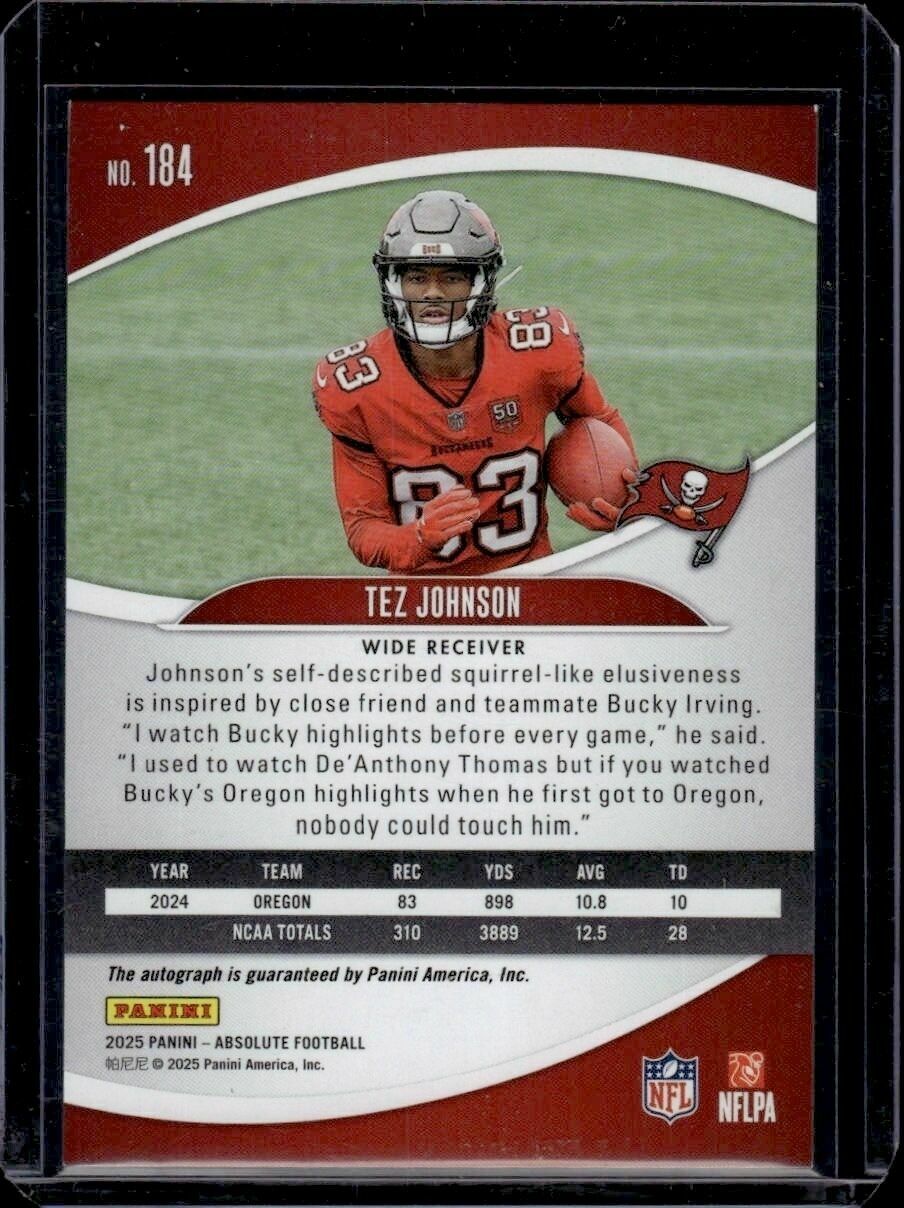 2025 Absolute Tez Johnson Autograph Rookie Trading Card