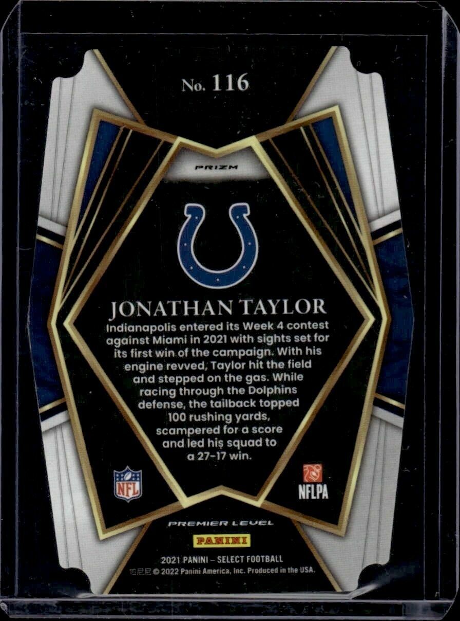2021 Panini Select Jonathan Taylor Black and Gold Prizm Die Cut Trading Card