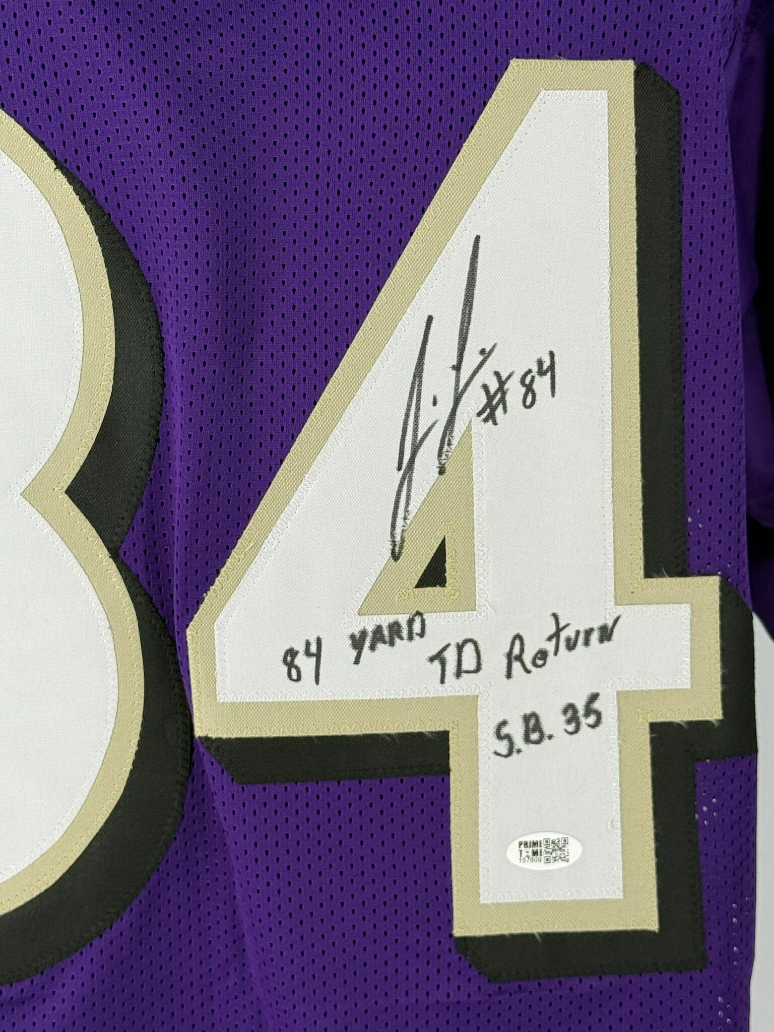 Jermaine Lewis Autographed Purple Custom Jersey W/ 84 Yard TD Return Inscription