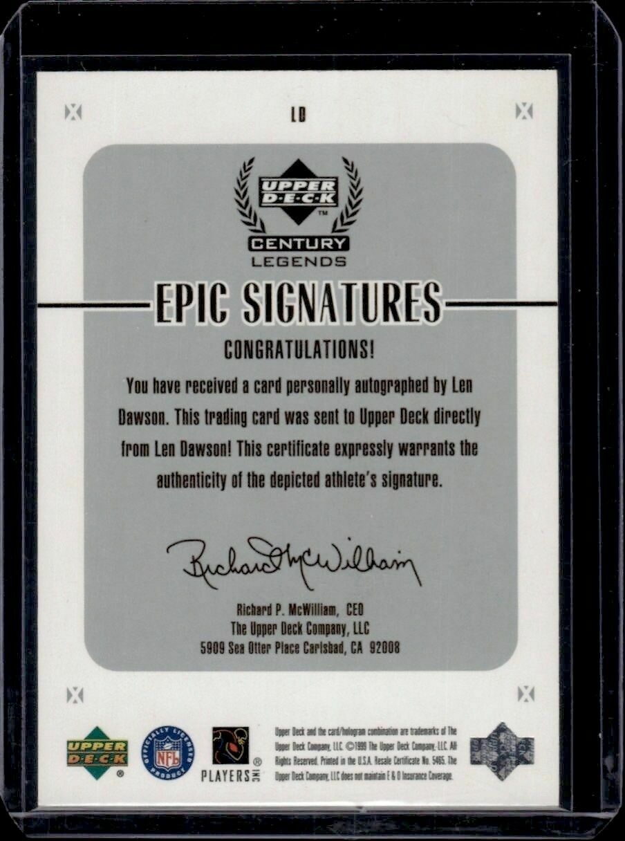 1999 Upper Deck Century Legends Len Dawson Epic Signatures On-Card Autograph Trading Card