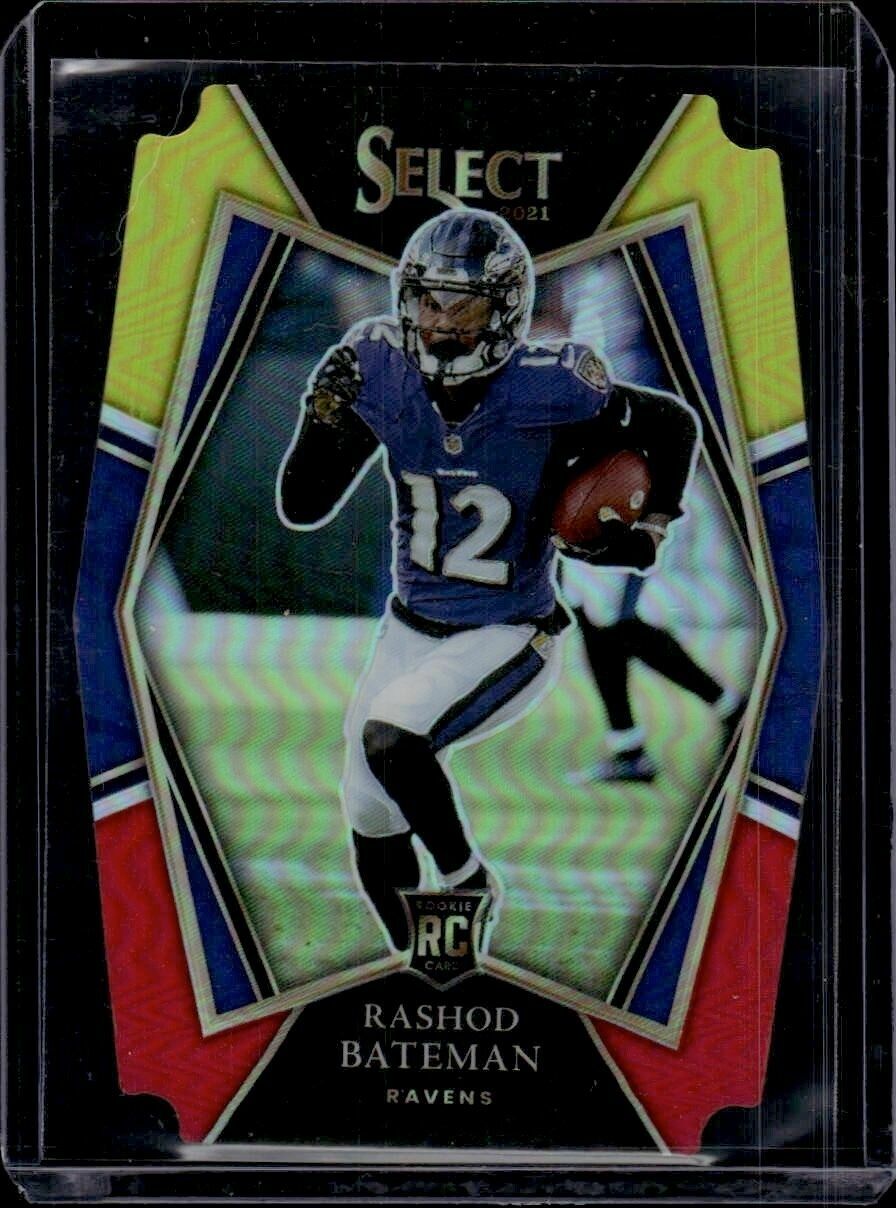 2021 Panini Select Rashod Bateman Red & Yellow Prizm Die Cut Rookie Trading Card