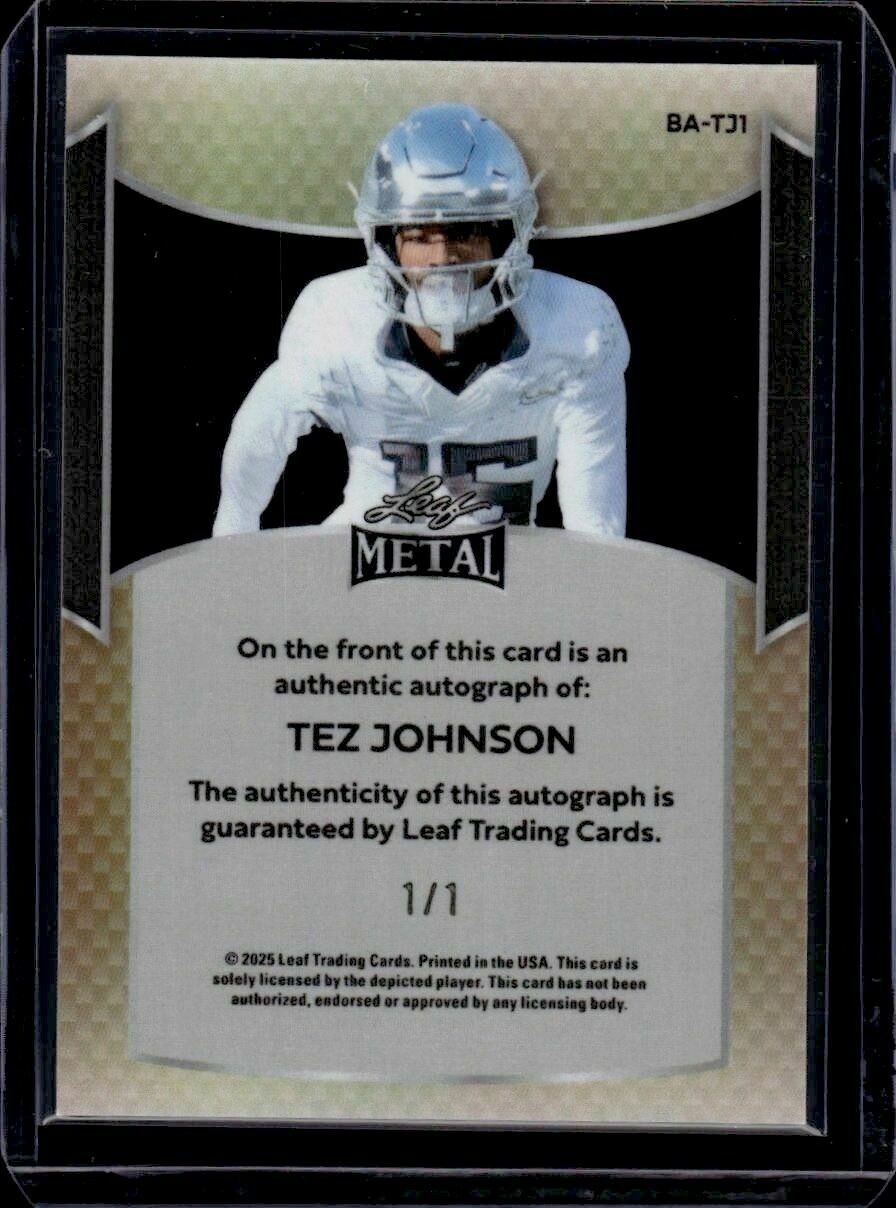 2024 Press Pass Premium Tez Johnson Autographs Prismatic Red Reflector Limited /1 Autograph Rookie Trading Card