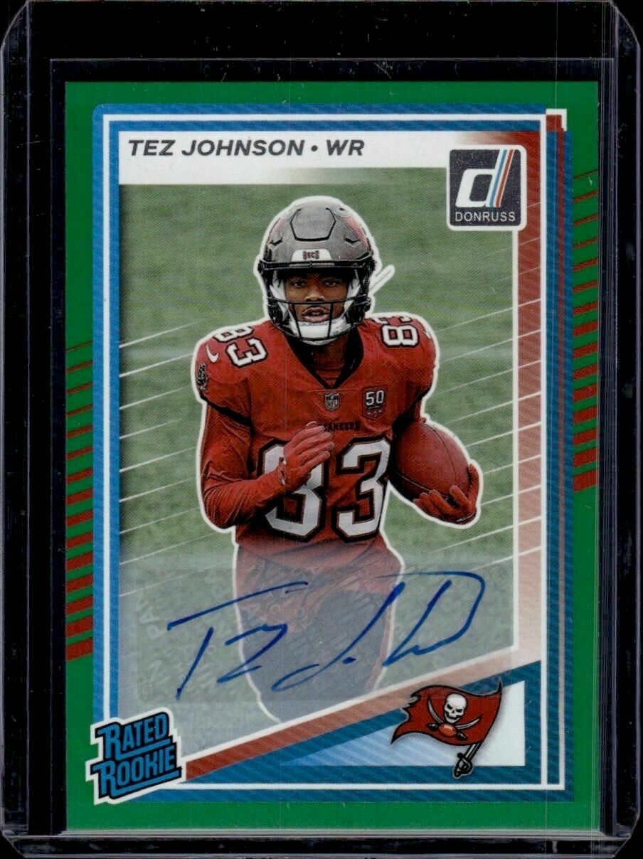 2025 Donruss Tez Johnson Rated Rookie Autograph Green Rookie Trading Card