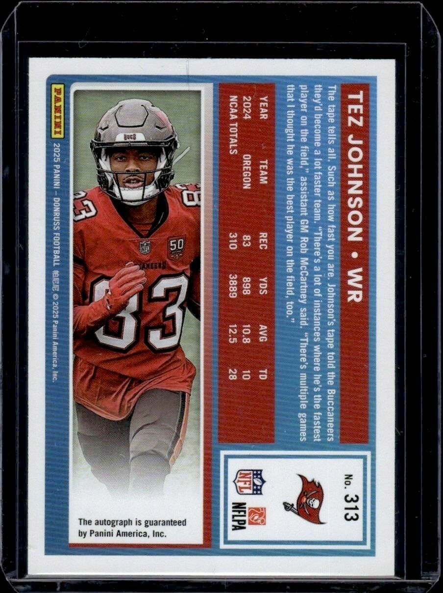 2025 Donruss Tez Johnson Rated Rookie Autograph Green Rookie Trading Card